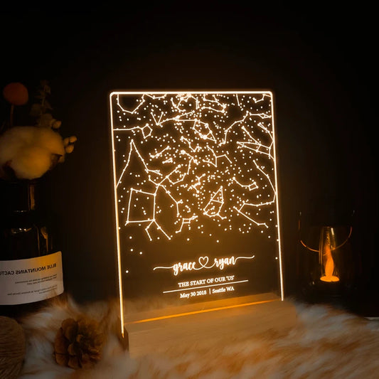 Custom star map by date, Star map night light, Personalized constellation map, Night sky by date, Engagement gift for him and her, STAR01