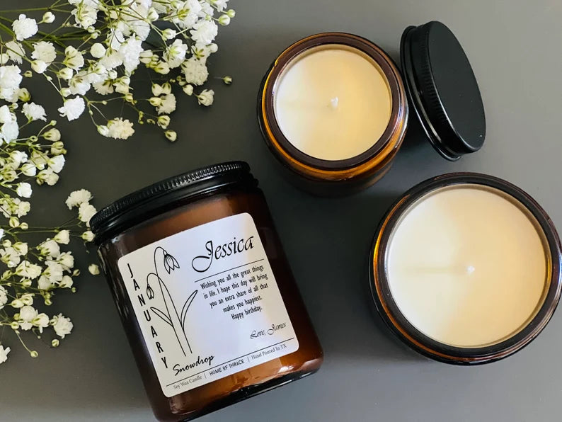 Birth Month Flower Candle | Personalized Birthday Message For Her , Him | Birthday Gift for friend