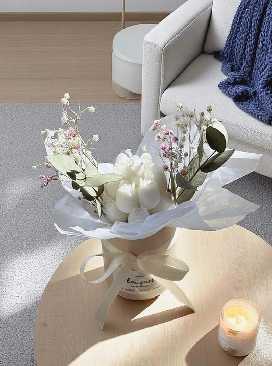 Molded Floral Candle – Pink Pot – Romantic or Ceremony Gift – Dried Flowers, Choice of Fragrance – Mother’s Day – Handmade in France