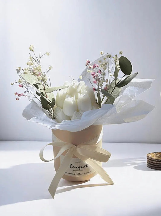 Molded Floral Candle – Pink Pot – Romantic or Ceremony Gift – Dried Flowers, Choice of Fragrance – Mother’s Day – Handmade in France
